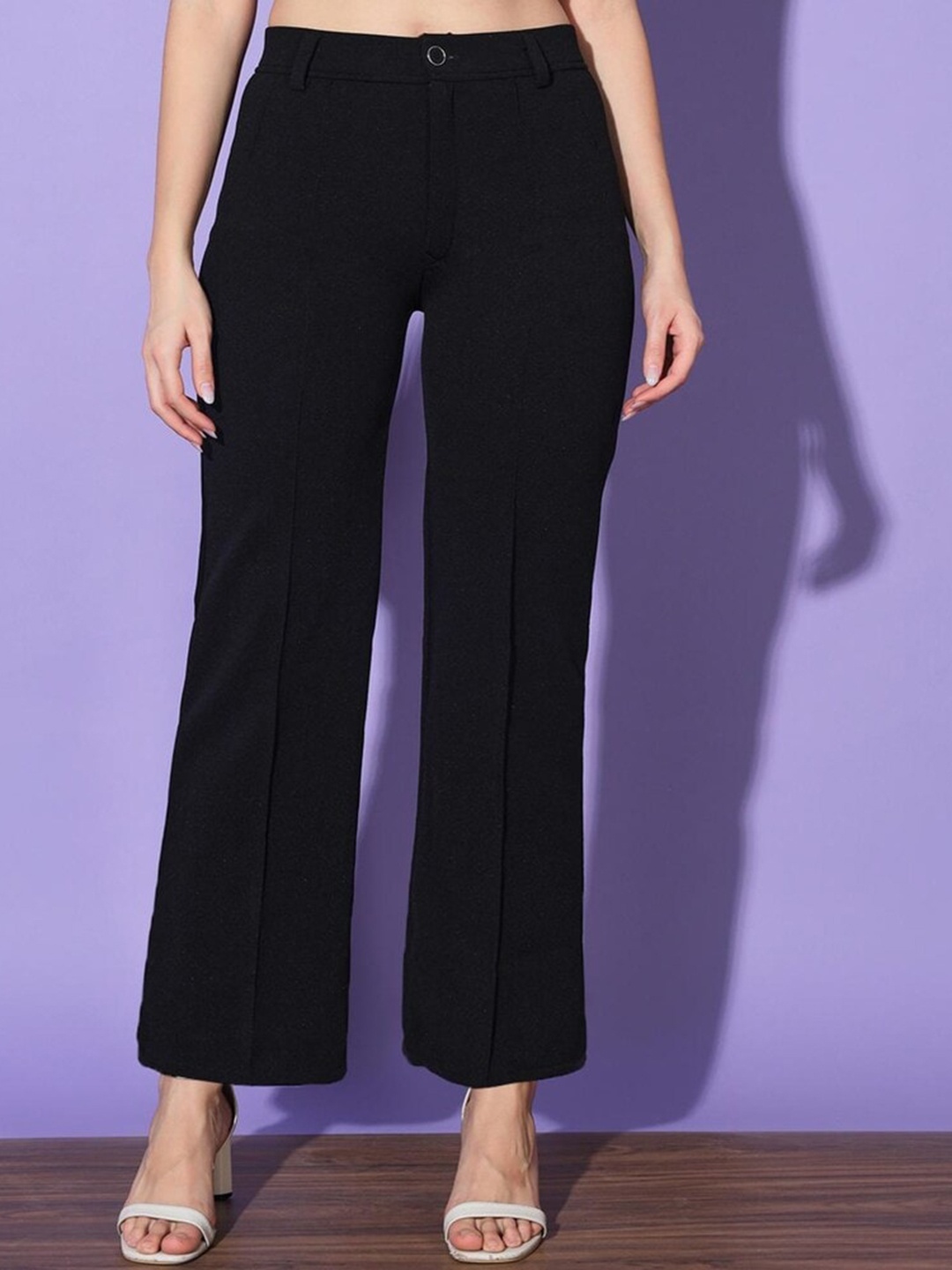 

SHEETAL Associates Women Norma Straight Fit High-Rise Easy Wash Parallel Trousers, Black