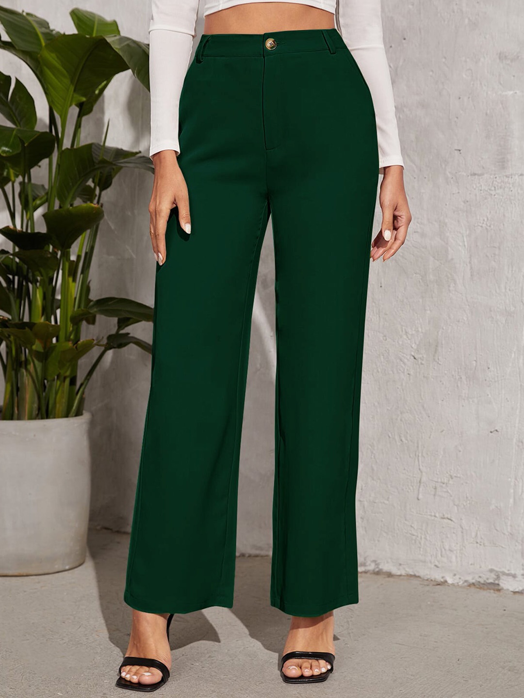 

SHEETAL Associates Women Norma Straight Fit High-Rise Parallel Trousers, Green