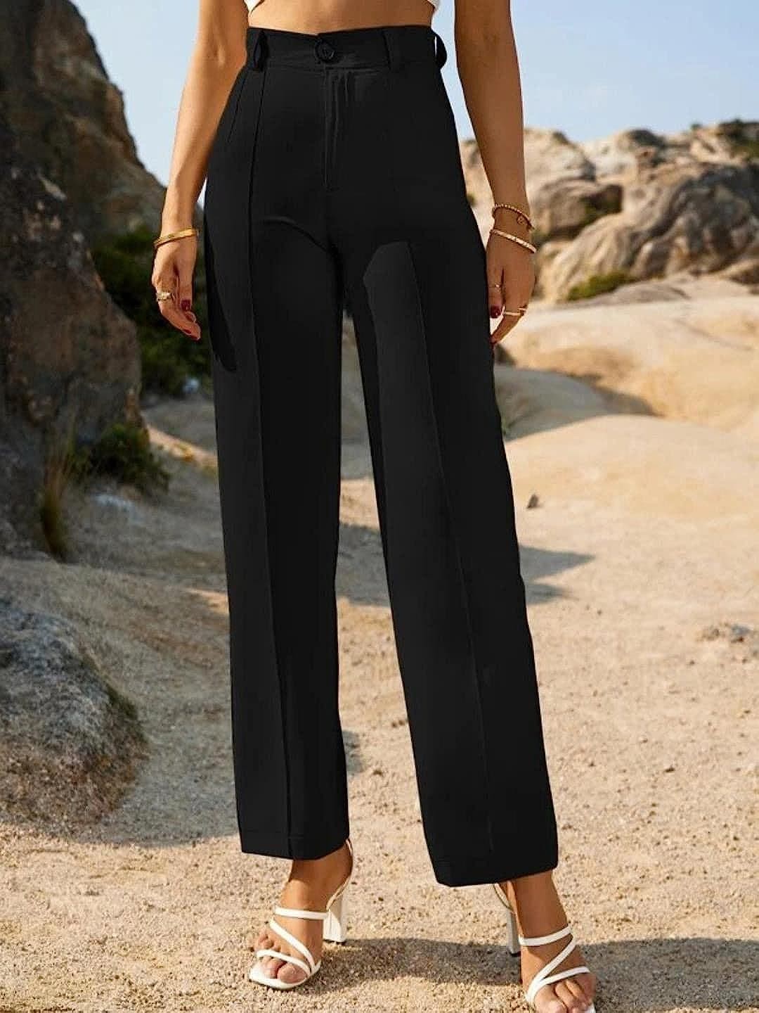 

SHEETAL Associates Women Norma Straight Fit High-Rise Parallel Trousers, Black