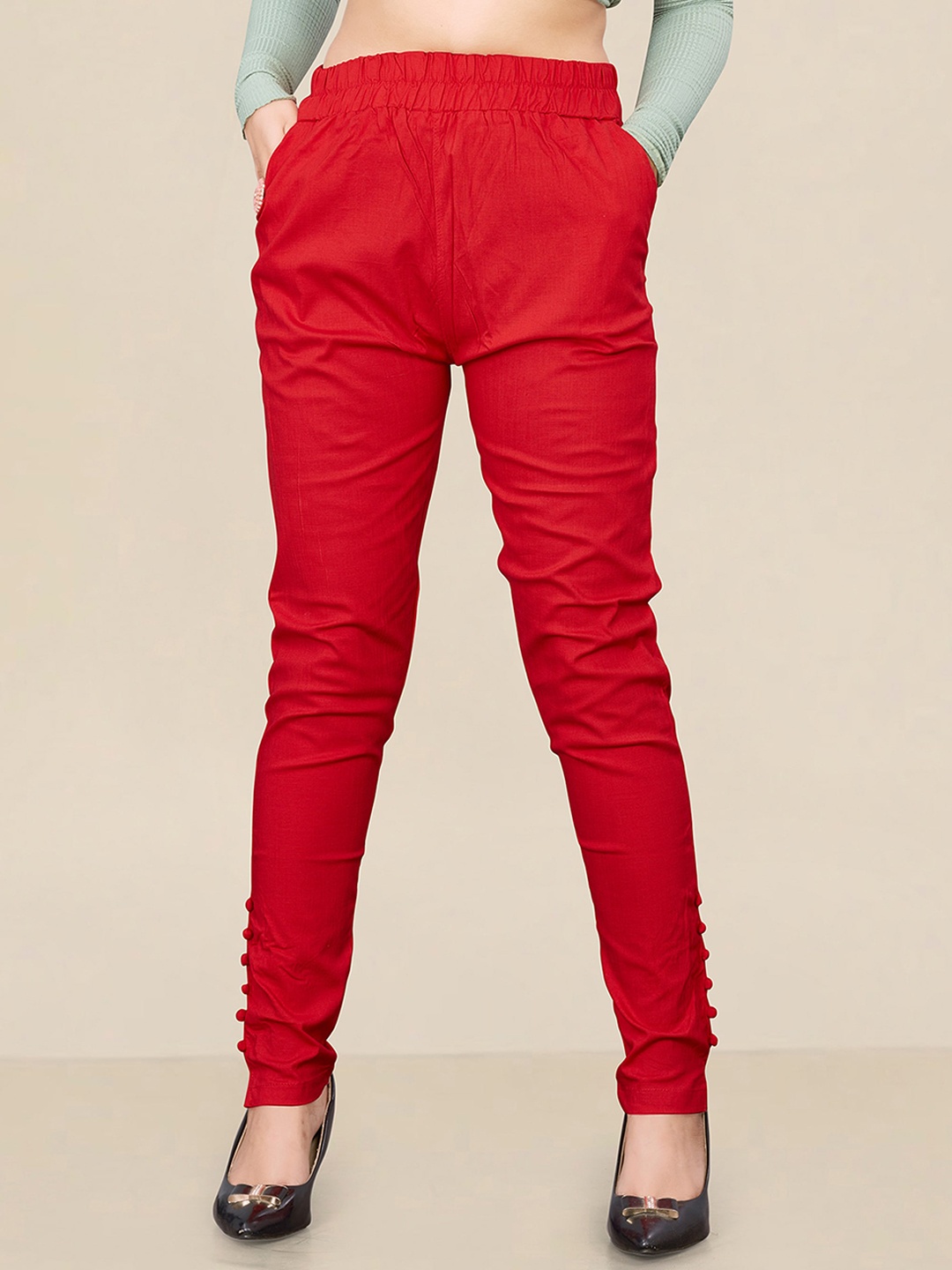 

UNITED LIBERTY Women Relaxed Easy Wash Trousers, Red