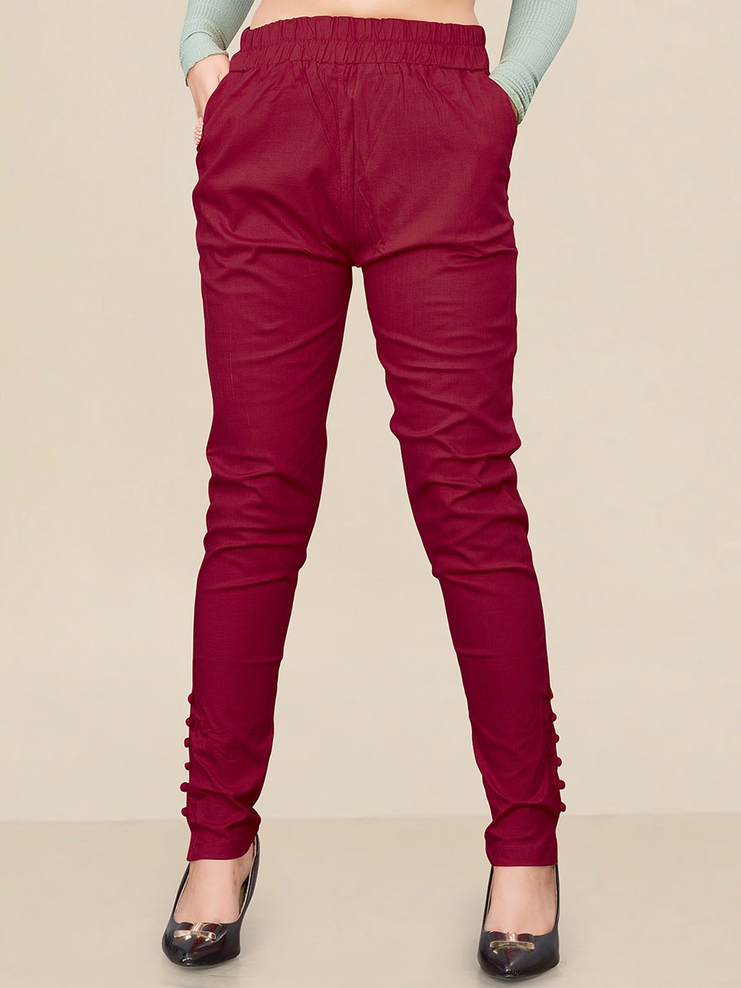 

UNITED LIBERTY Women Relaxed Easy Wash Trousers, Maroon