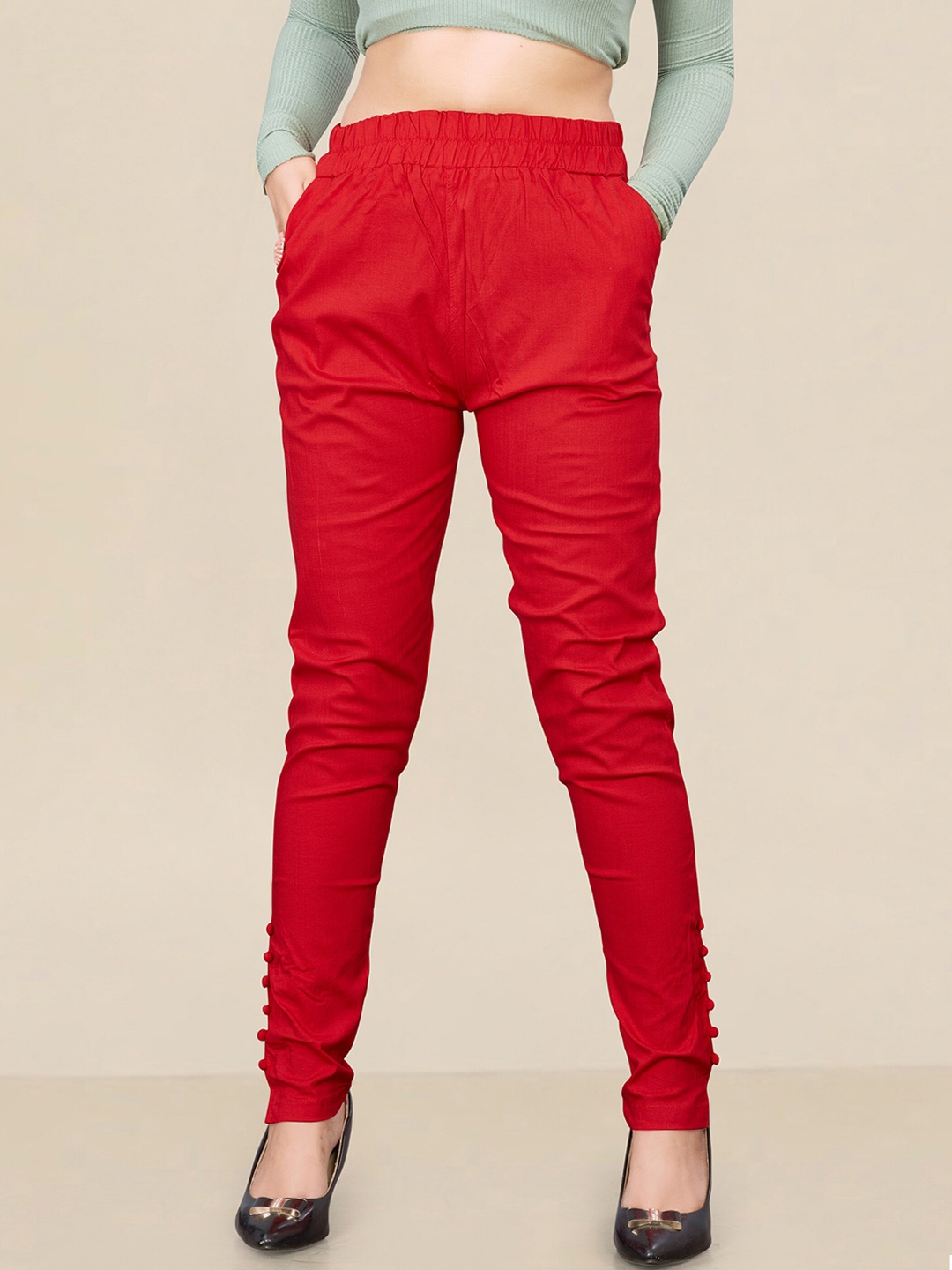 

UNITED LIBERTY Women Relaxed Easy Wash Cotton Trousers, Red