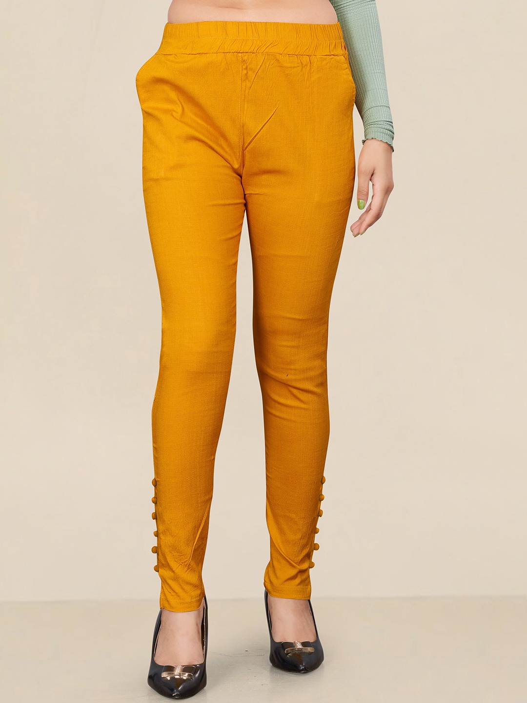 

UNITED LIBERTY Women Relaxed Easy Wash Cigarette Trousers, Yellow