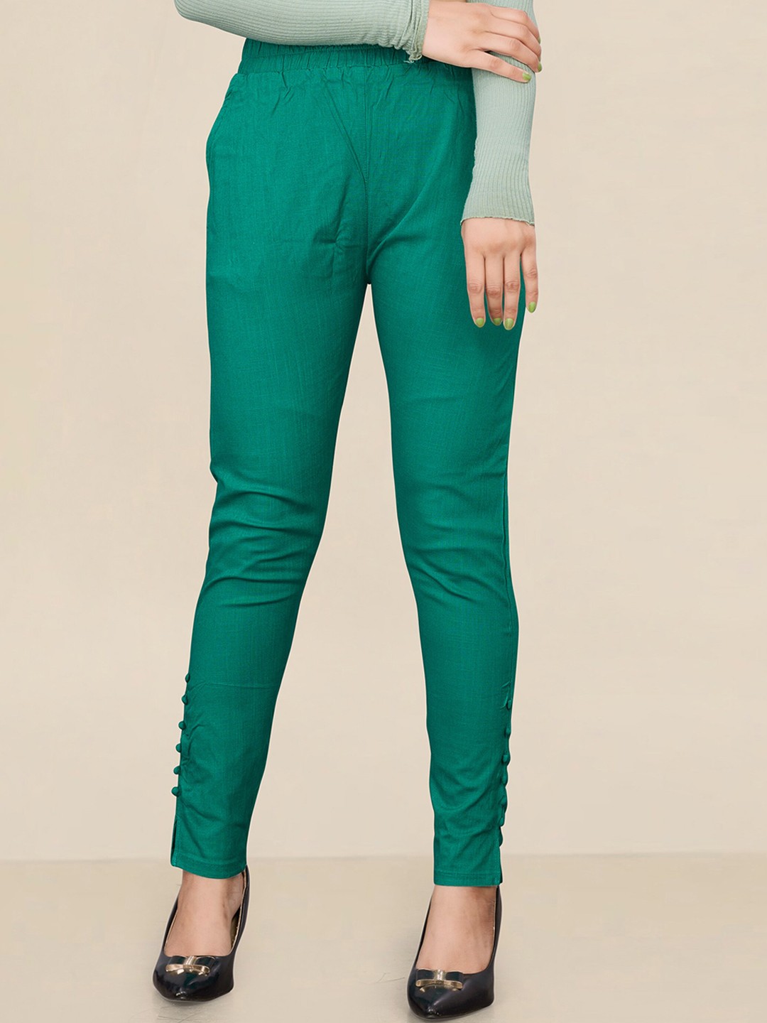 

UNITED LIBERTY Women Relaxed Easy Wash Cigarette Trousers, Green