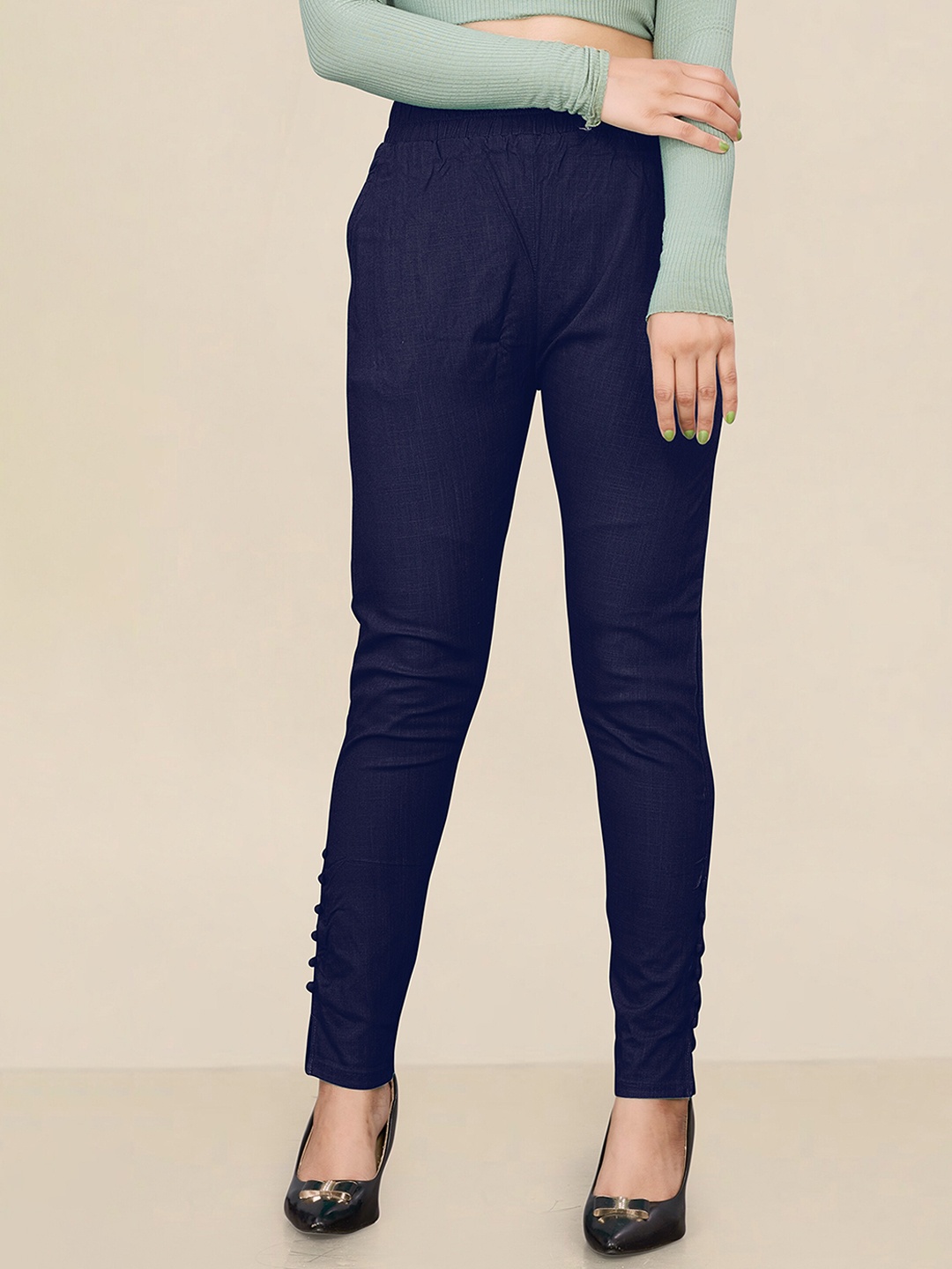 

UNITED LIBERTY Women Relaxed Easy Wash Cigarette Trousers, Navy blue