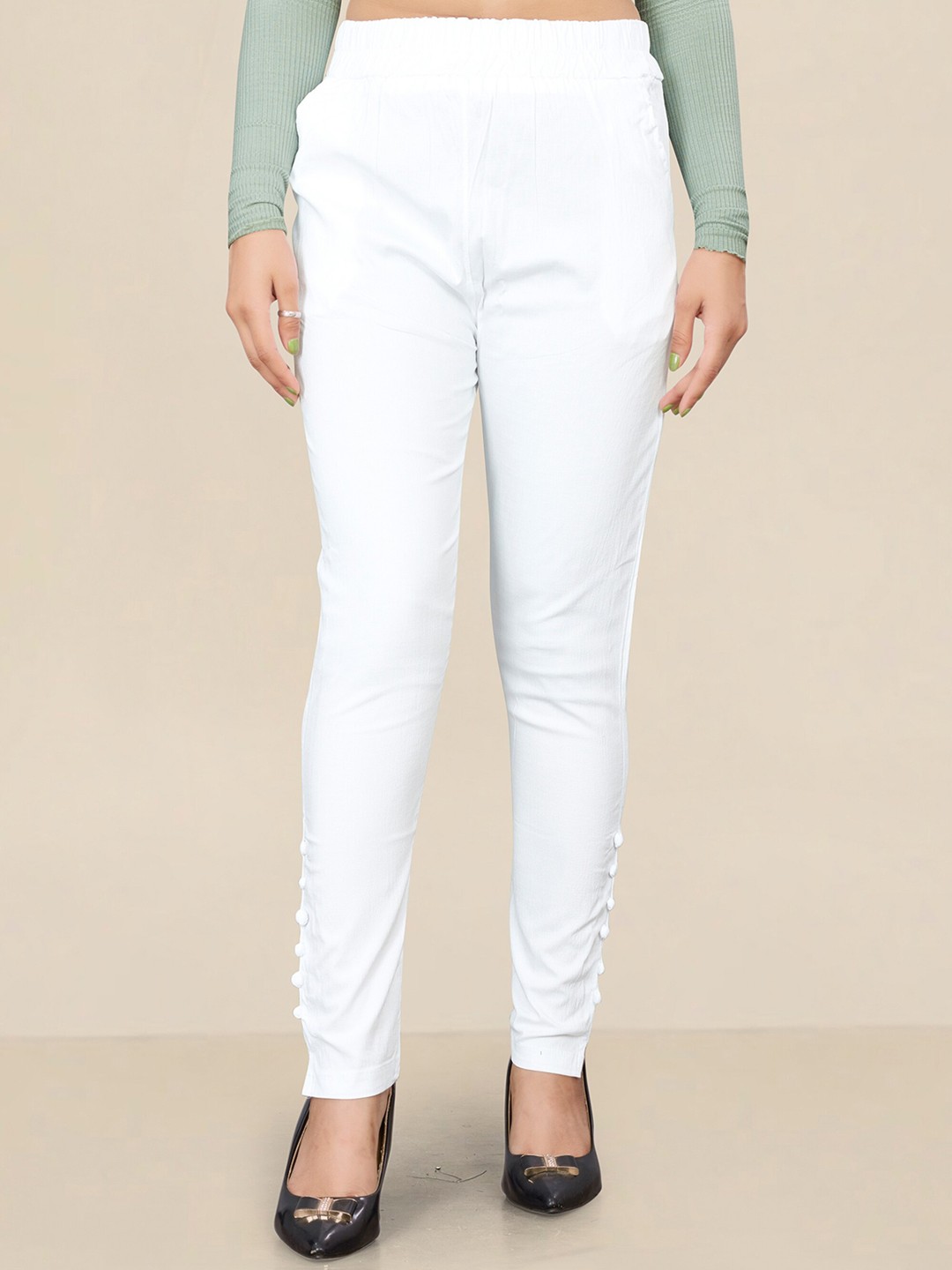 

UNITED LIBERTY Women Relaxed Easy Wash Cigarette Trousers, White