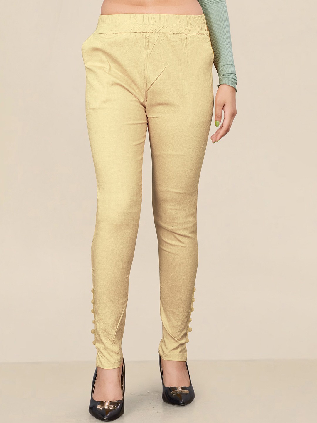 

UNITED LIBERTY Women Relaxed Easy Wash Cigarette Trousers, Beige