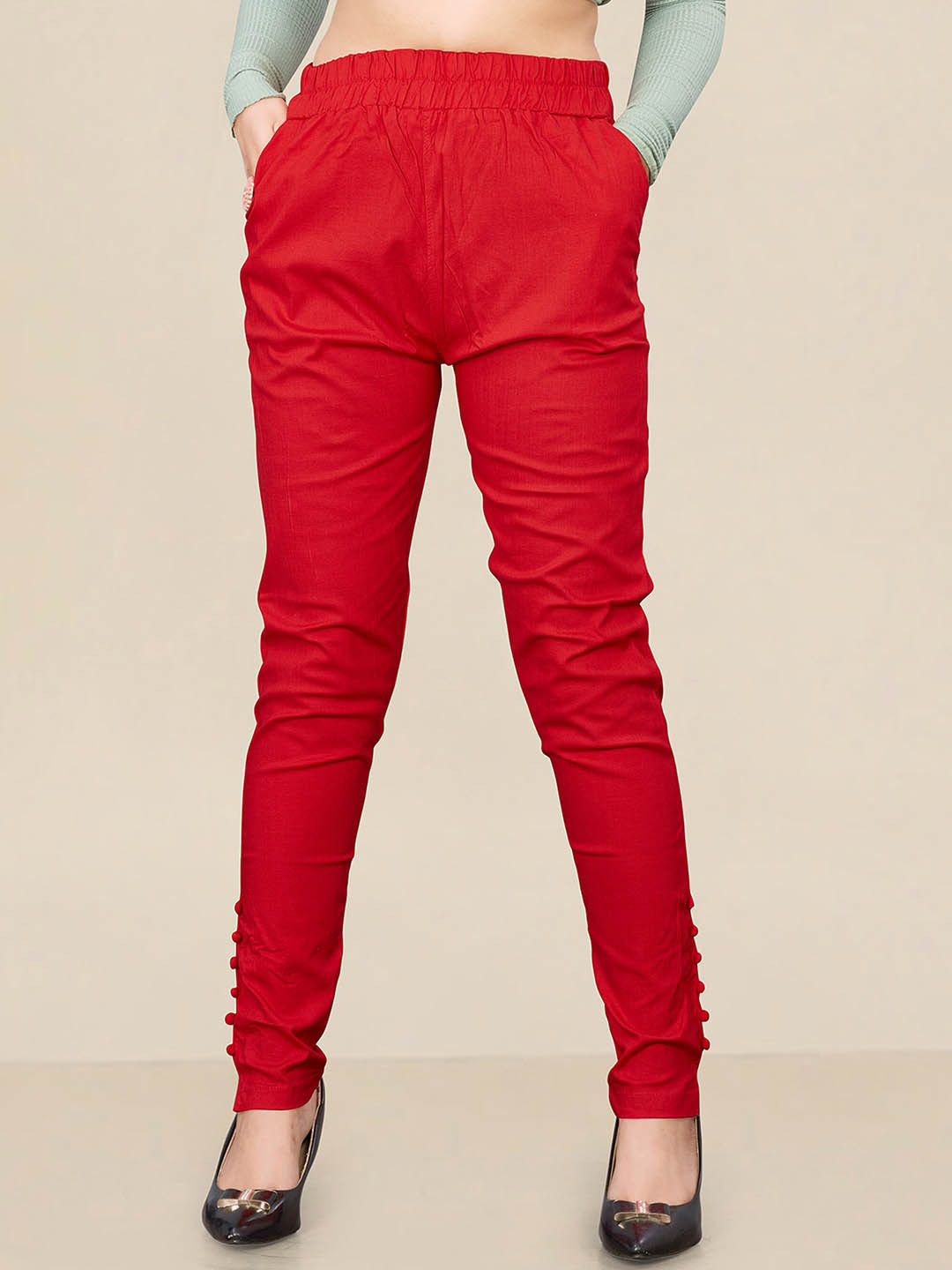 

UNITED LIBERTY Women Relaxed Easy Wash Cigarette Trousers, Red
