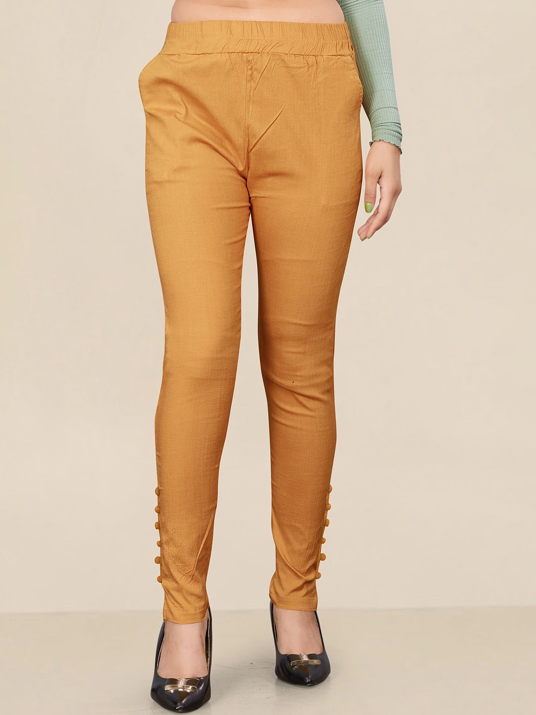 

UNITED LIBERTY Women Relaxed Easy Wash Cigarette Trousers, Tan