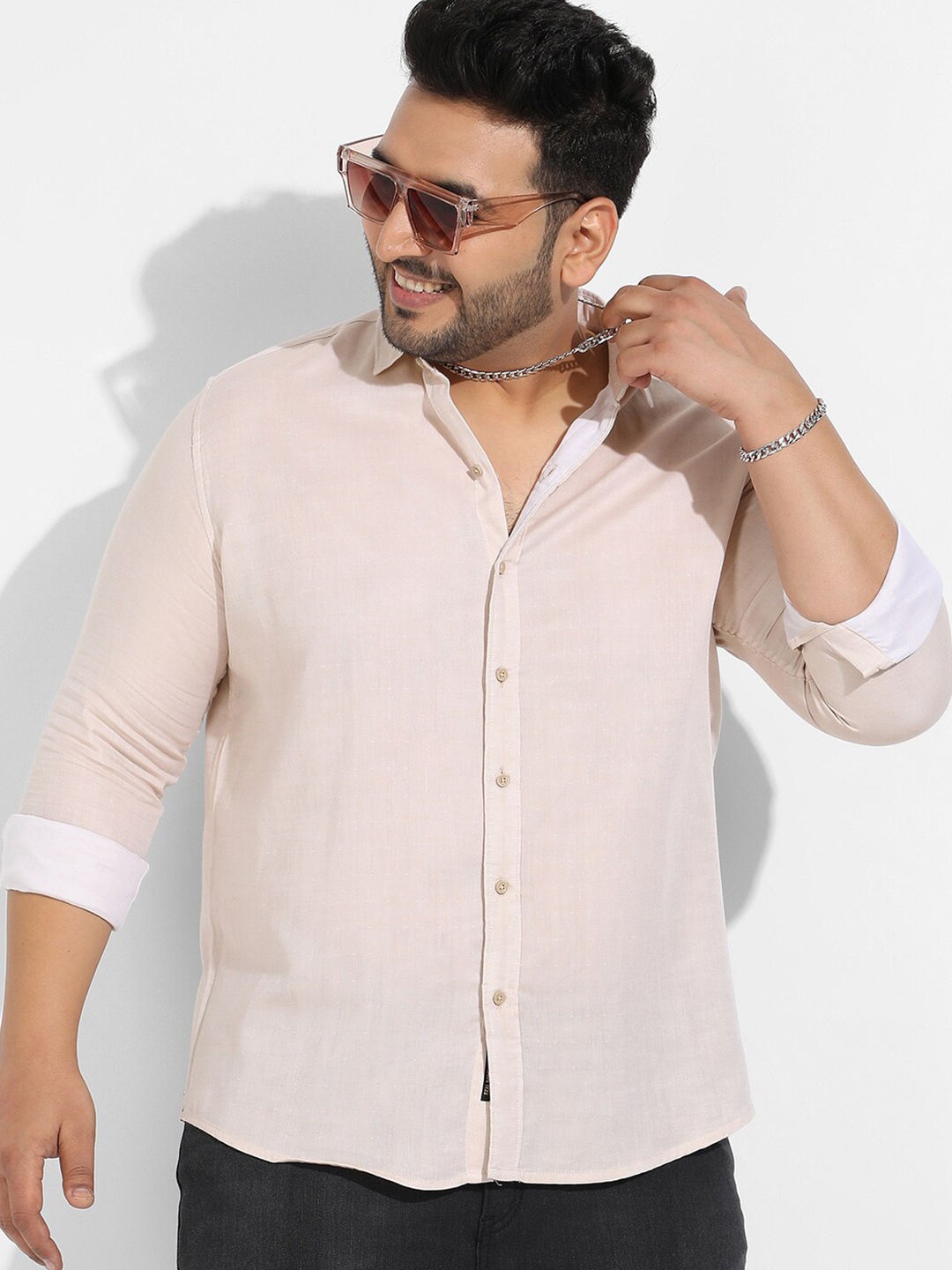 

Instafab Plus Classic Spread Collar Cotton Casual Shirt, Beige