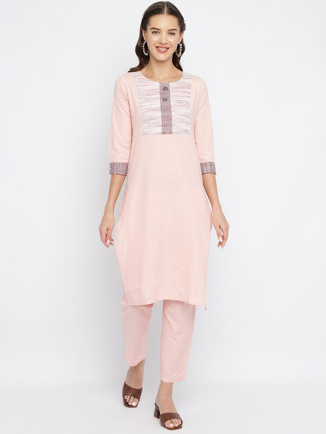 

Be Indi Women Solid Straight Kurta Set with Trouser, Peach