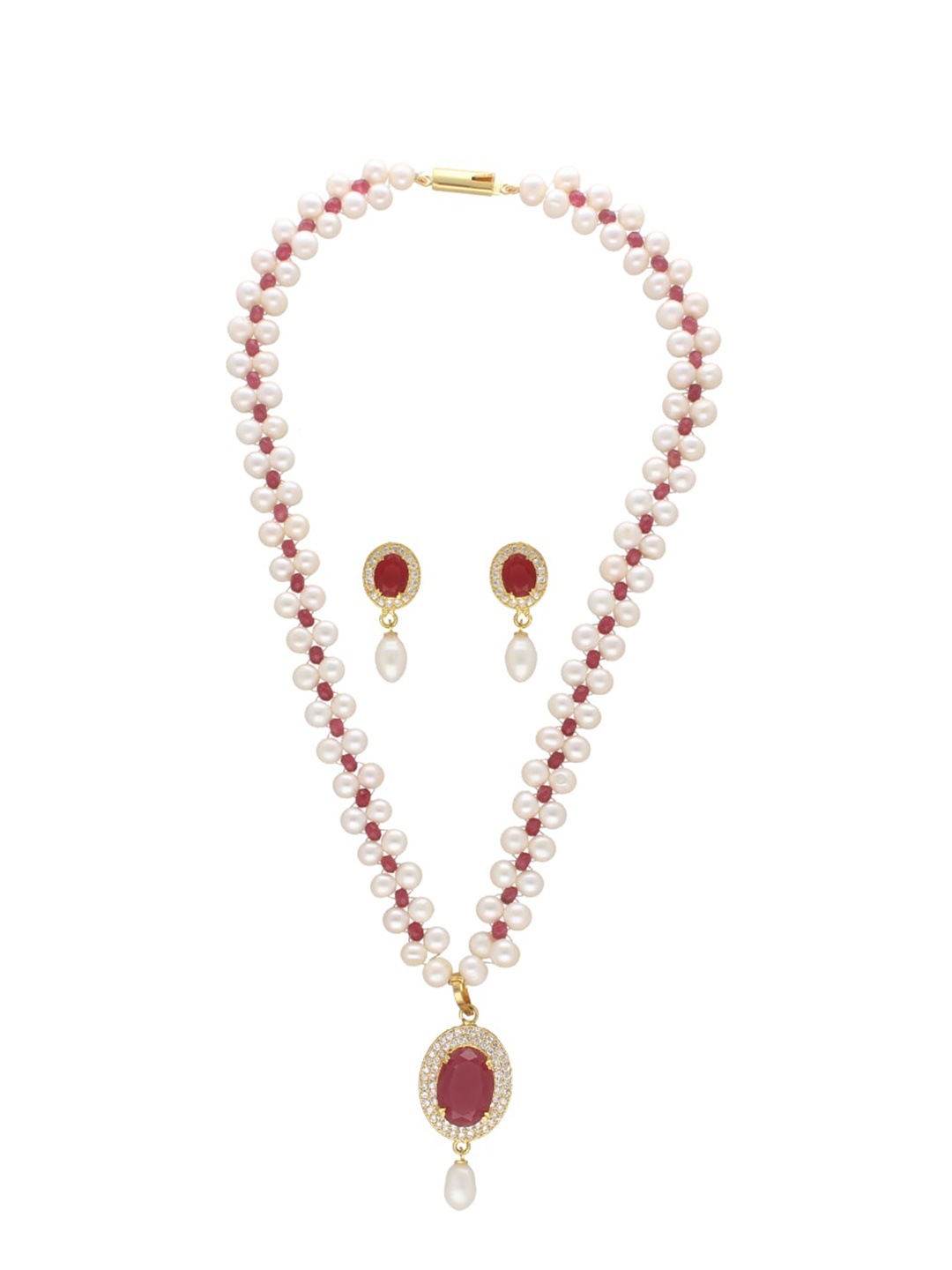 

Sri Jagdamba Pearls Dealer Gold-Plated Timeless Elegance Jewellery Set, White