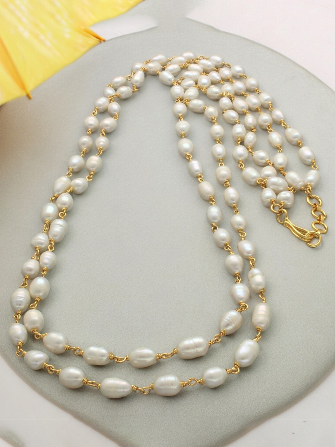 

Sri Jagdamba Pearls Dealer Gold Plated Double Layered Necklace, White