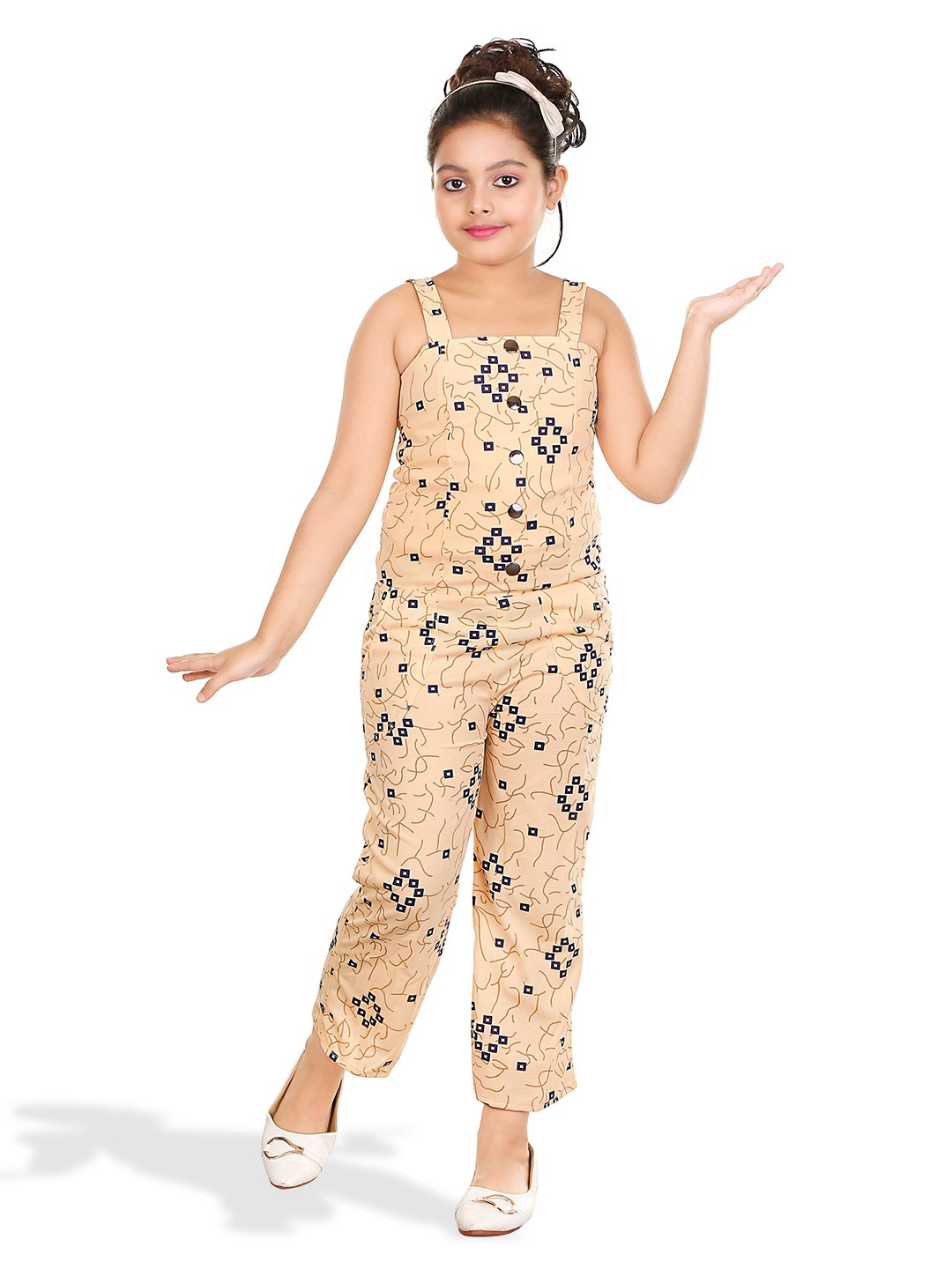 

CELEBRITY CLUB Girls Printed Sleeveless Basic Jumpsuit, Cream