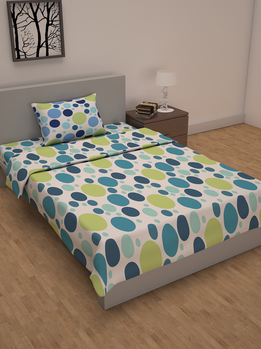 

Divine Casa Polka Dot Printed Bedding Sets Include 1 Single Bedsheet & 1 Dohar, White