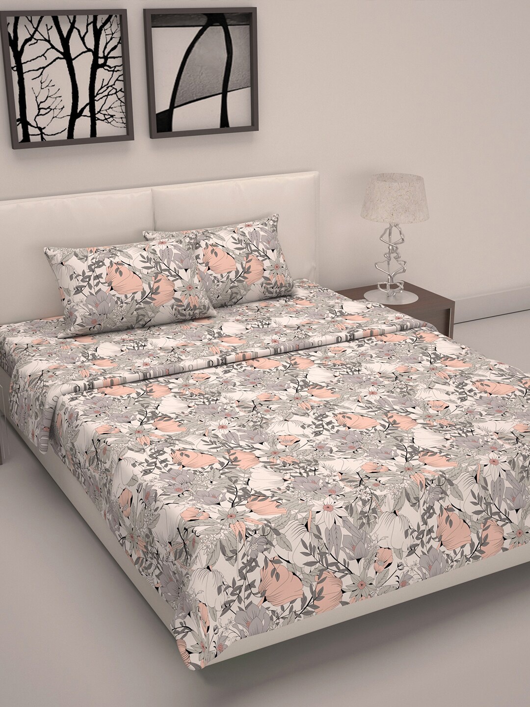 

Divine Casa Griffin Classic Printed Bedding Sets Include 1 Double Bedsheet & 1 Dohar, Grey