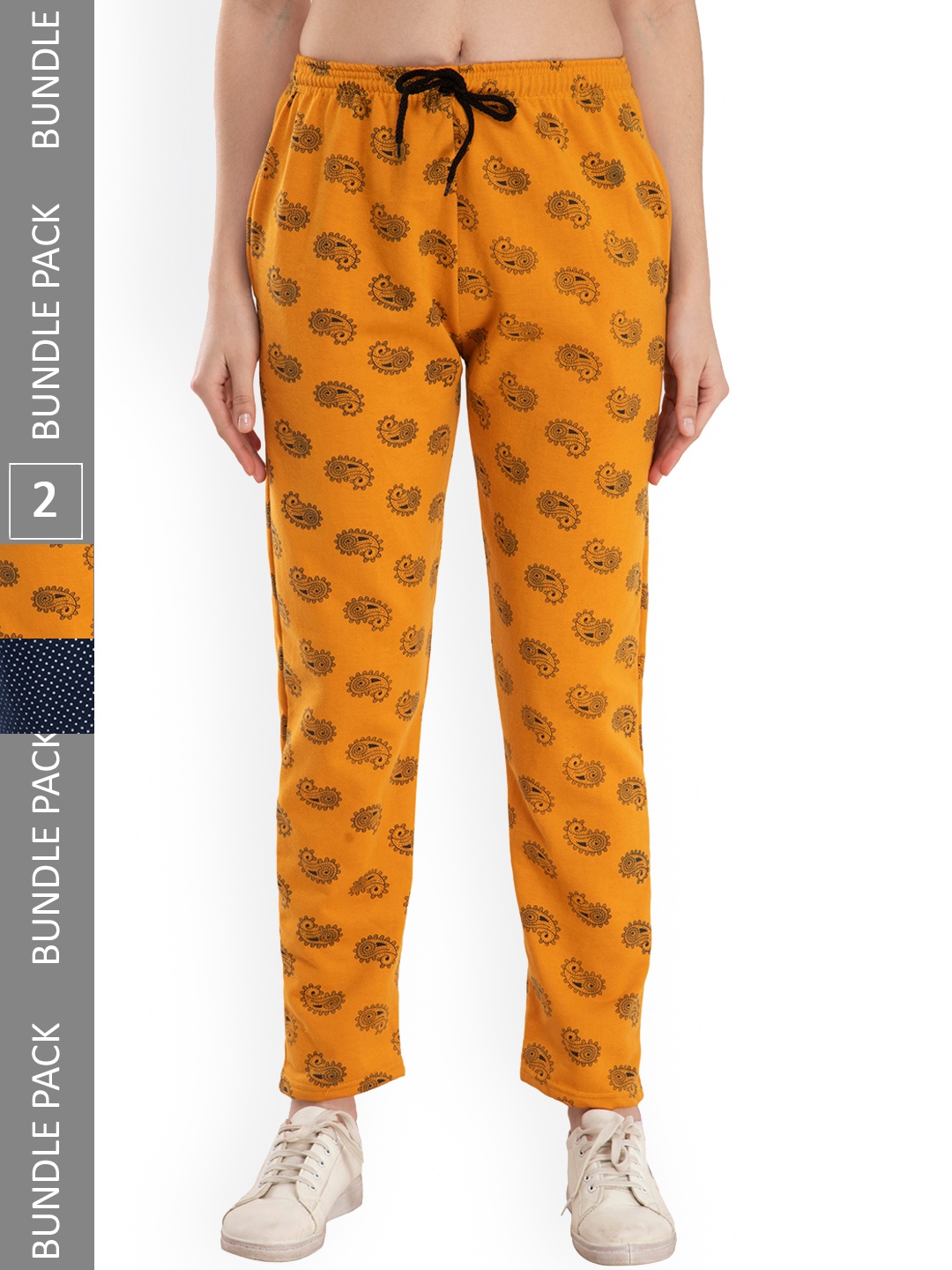 

IndiWeaves Women Pack Of 2 Fleece Printed Track Pants, Yellow