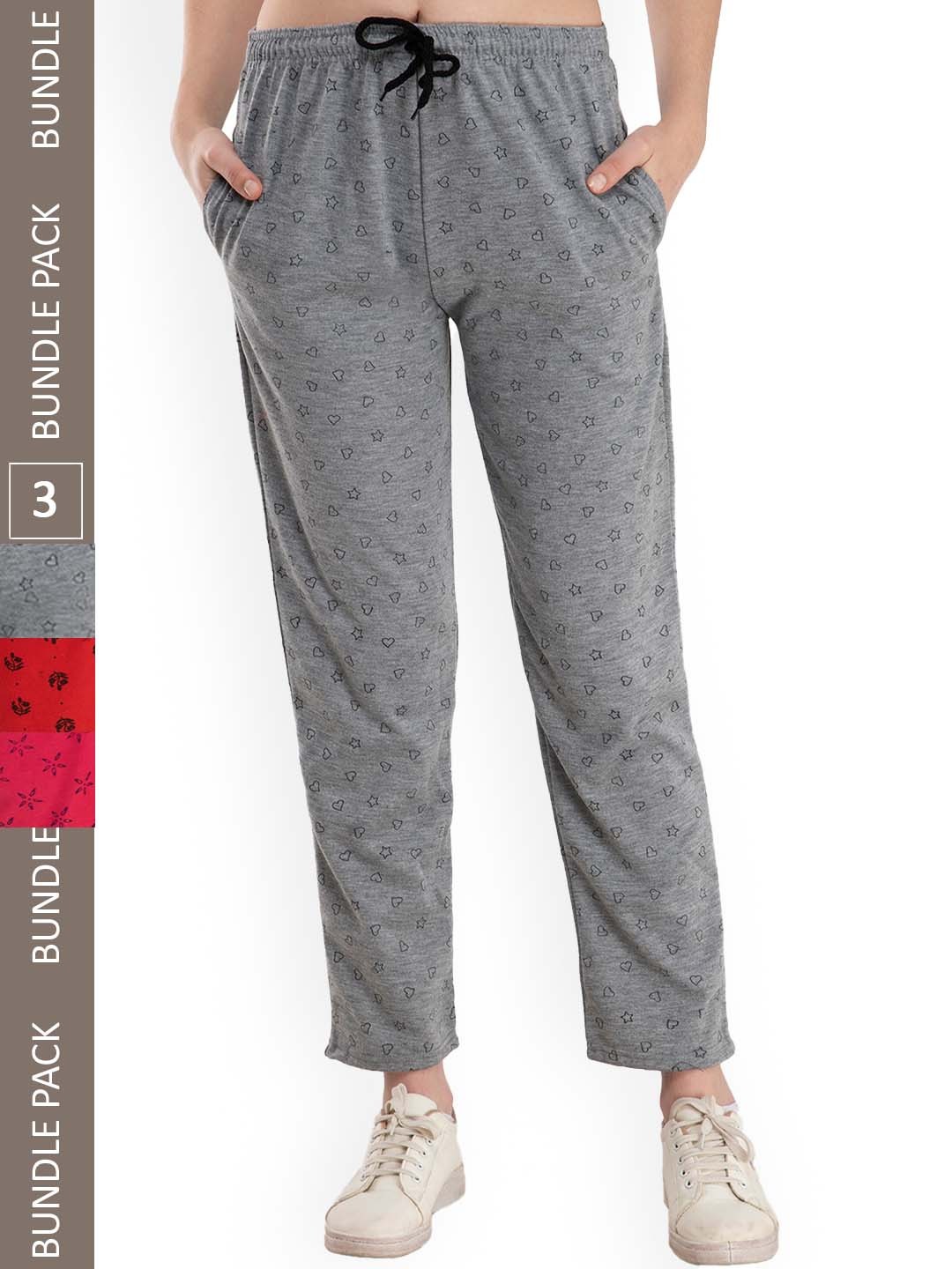 

IndiWeaves Women Pack Of 3 Printed Track Pants, Red