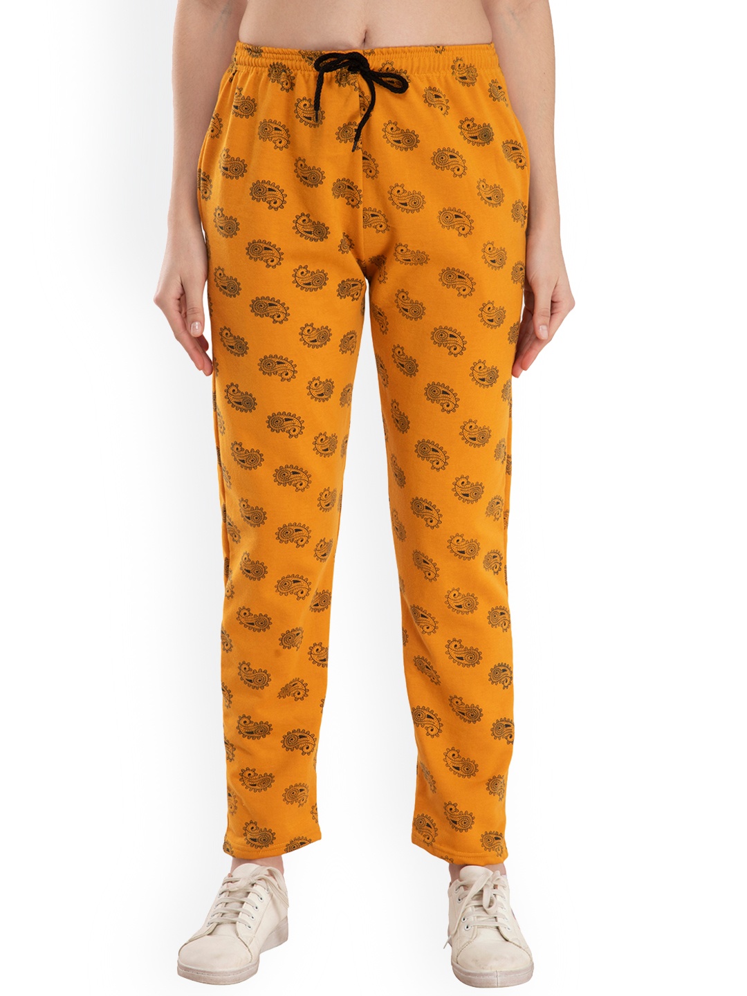 

IndiWeaves Women Printed Mid-Rise Track Pants, Mustard