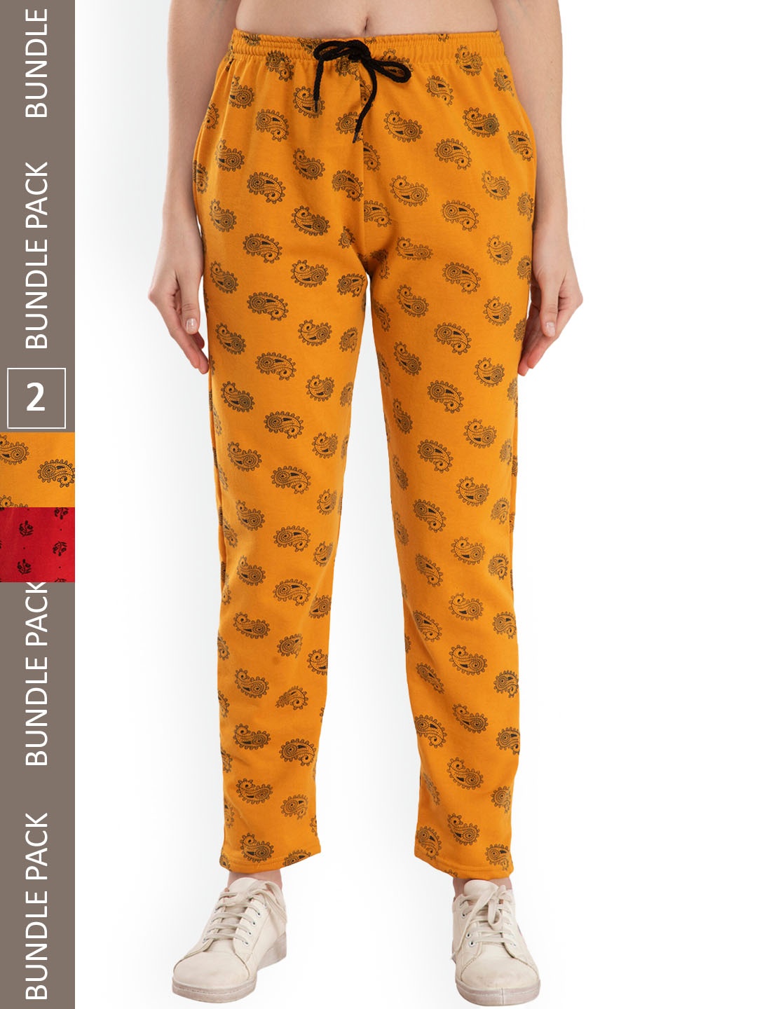 

IndiWeaves Women Pack Of 2 Printed Lounge Pants, Yellow