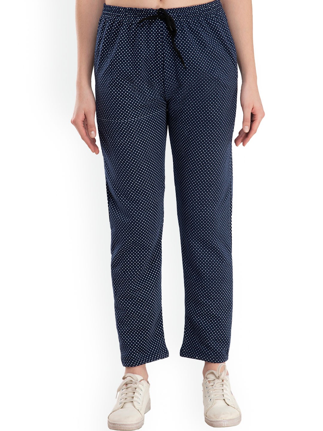 

IndiWeaves Women Polka Dots Printed Fleece Track Pants, Navy blue