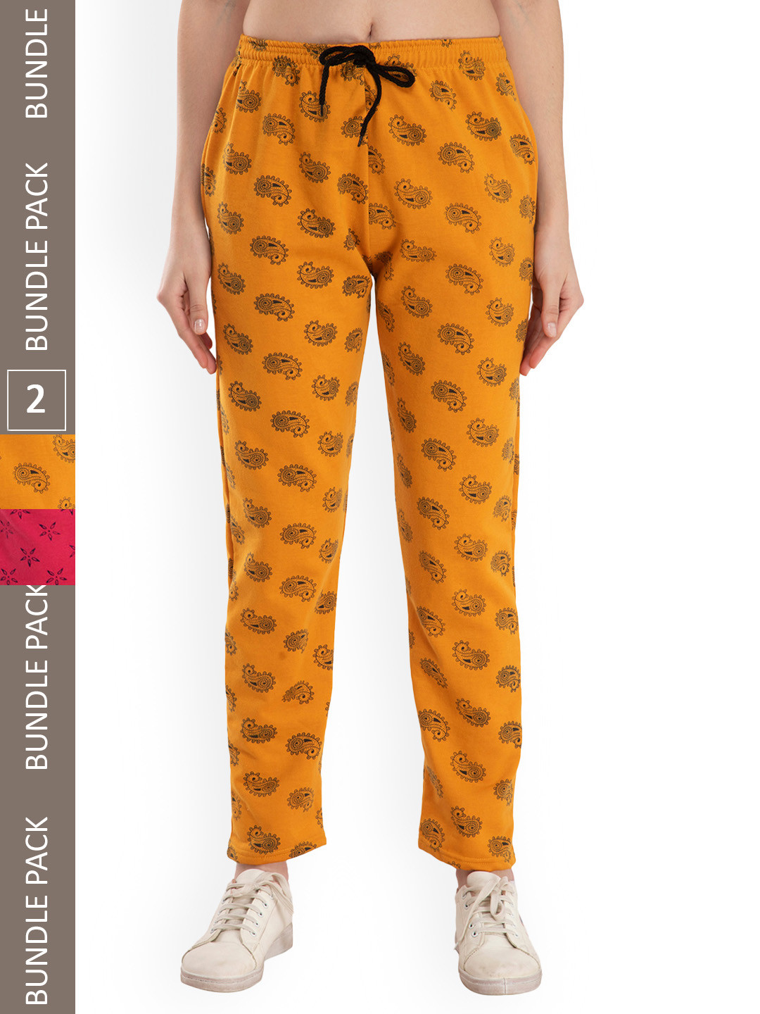 

IndiWeaves Women Pack Of 2 Printed Track Pants, Yellow