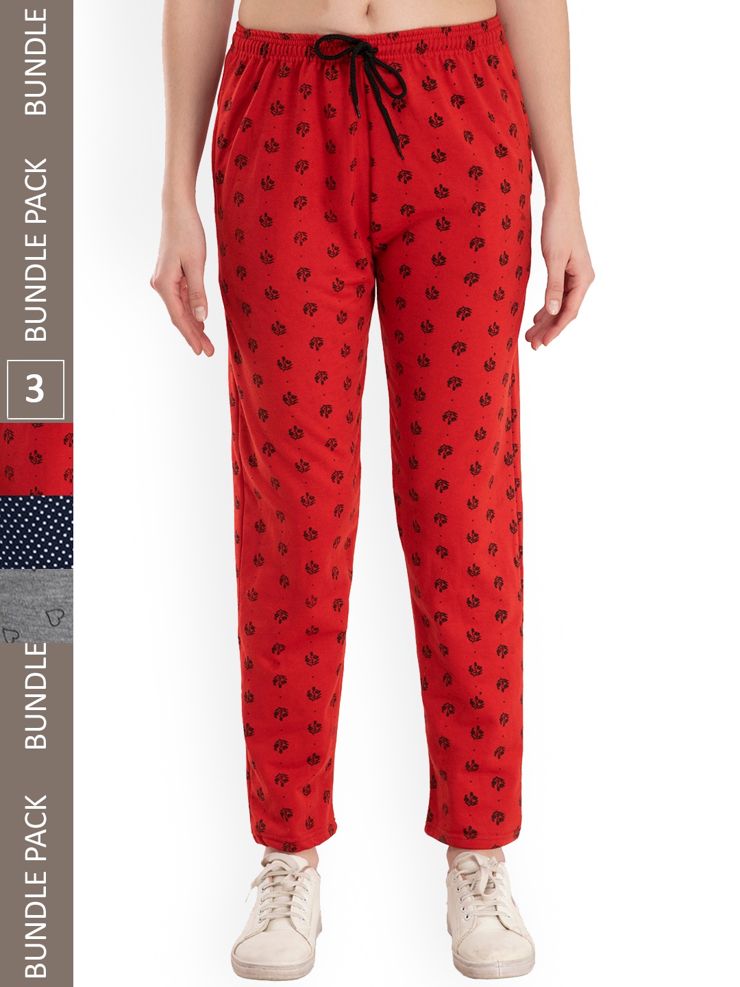

IndiWeaves Women Pack Of 3 Printed Track Pants, Red