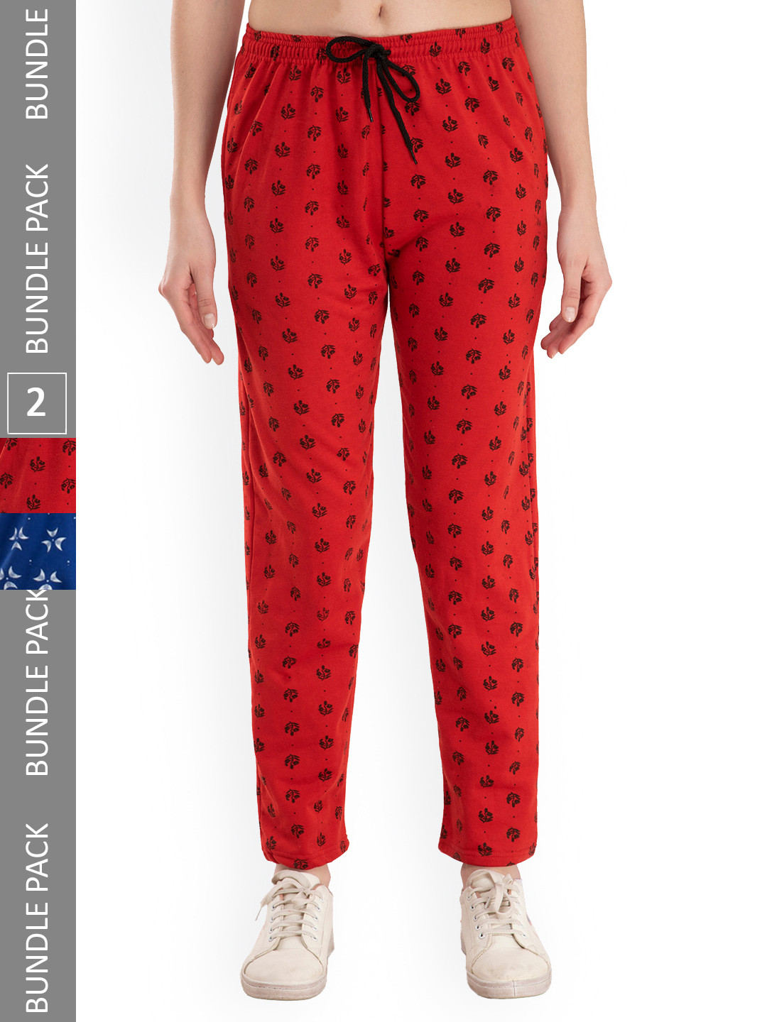 

IndiWeaves Women Pack Of 2 Floral Printed Fleece Track Pants, Red
