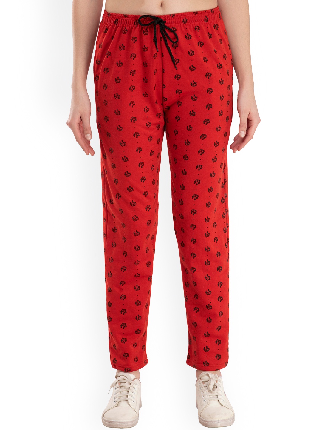 

IndiWeaves Women Floral Printed Track Pants, Red