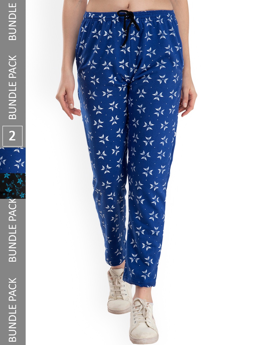 

IndiWeaves Women Pack Of 2 Printed Lounge Pants, Black