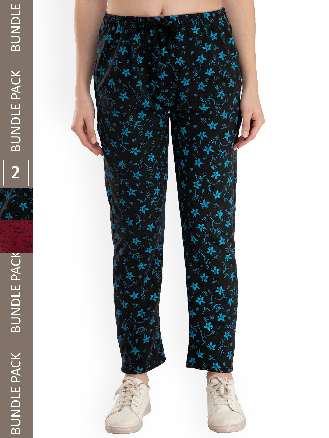 

IndiWeaves Women Pack Of 2 Printed Track Pants, Black