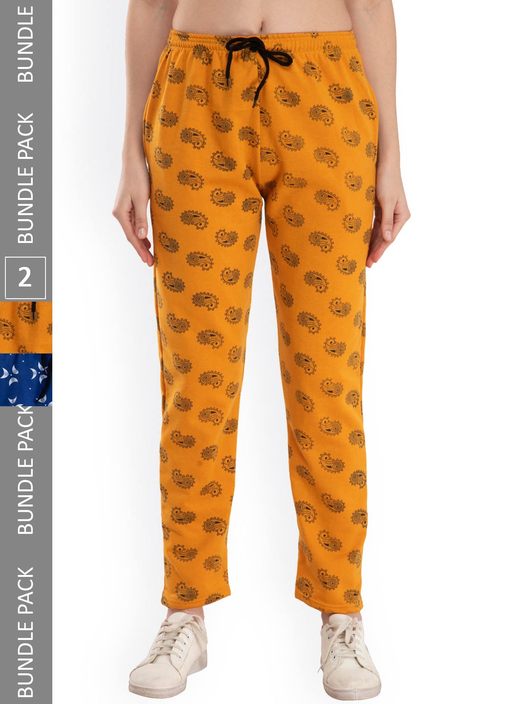 

IndiWeaves Women Pack Of 2 Printed Lounge Pants, Yellow