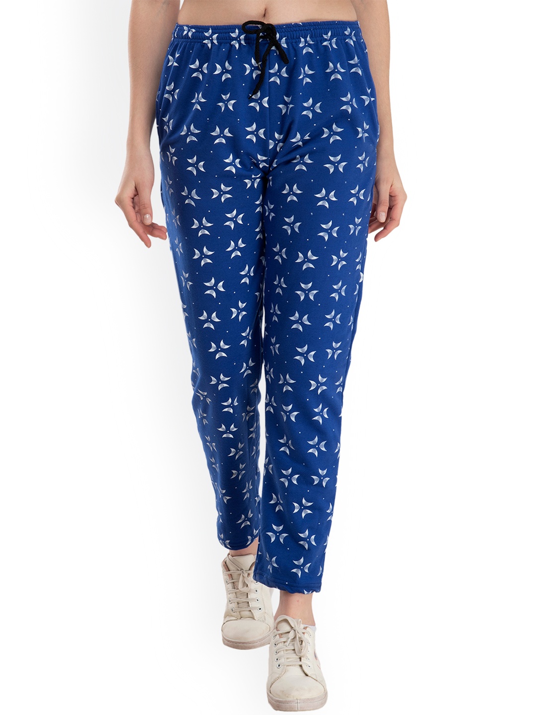 

IndiWeaves Women Floral Printed Track Pants, Blue