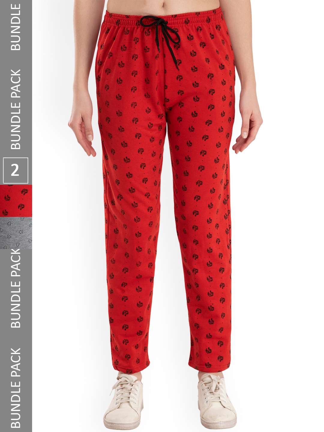 

IndiWeaves Women Pack Of 2 Printed Track Pants, Red