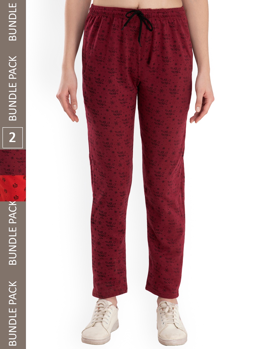 

IndiWeaves Women Pack Of 2 Printed Lounge Pants, Red