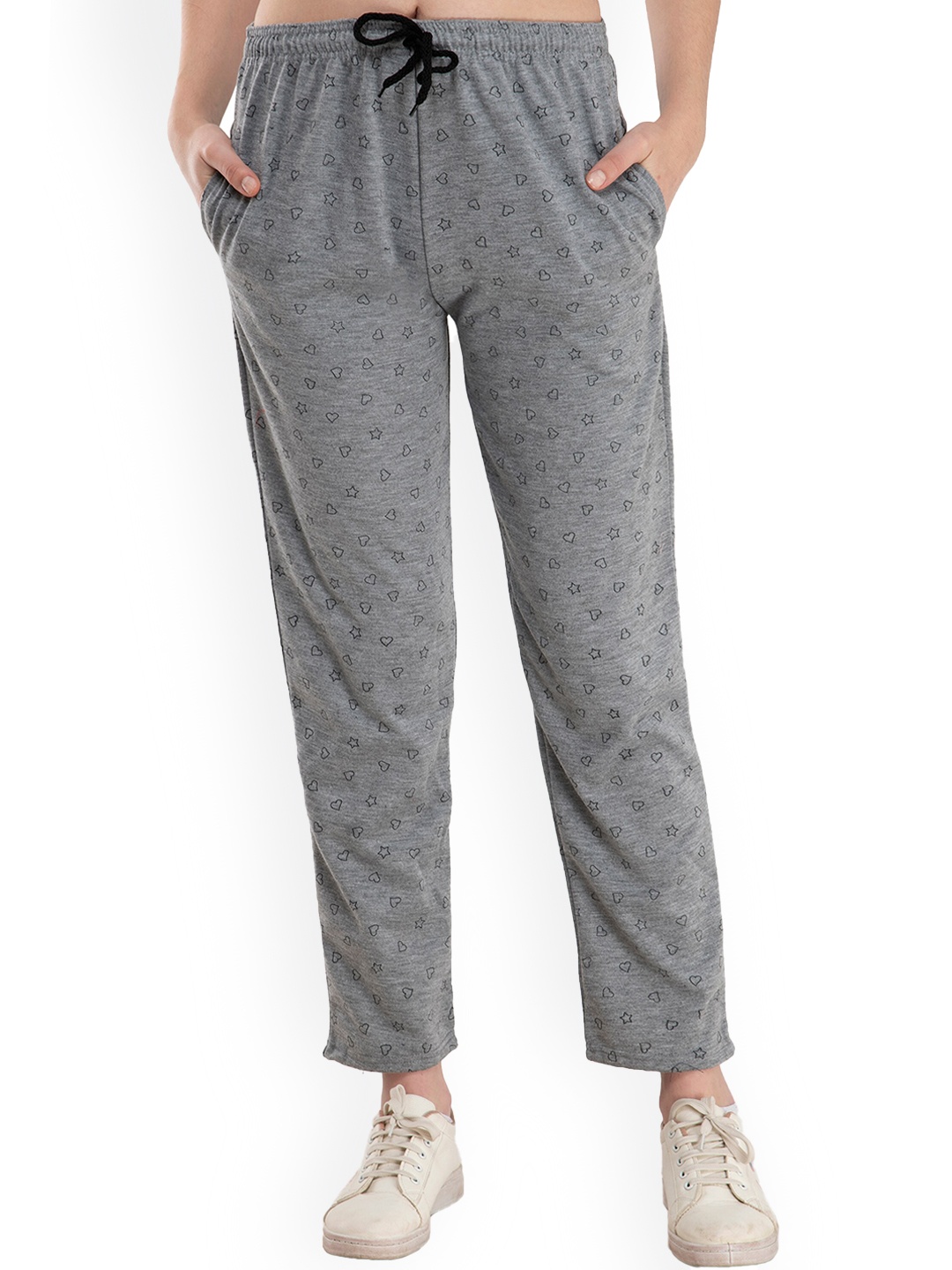 

IndiWeaves Women Printed Fleece Lounge Pants, Grey