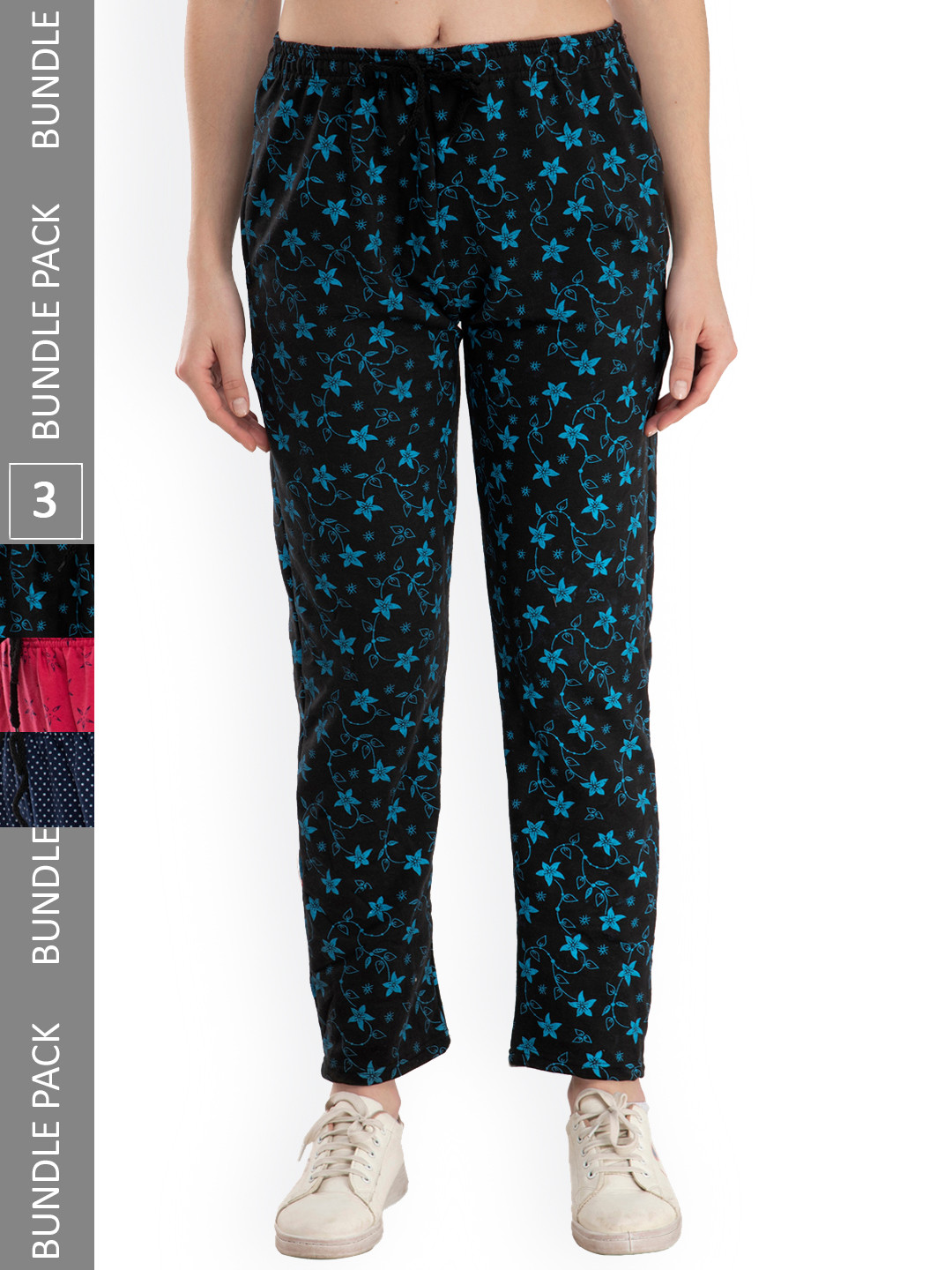 

IndiWeaves Women Pack Of 3 Printed Mid-Rise Lounge Pants, Red