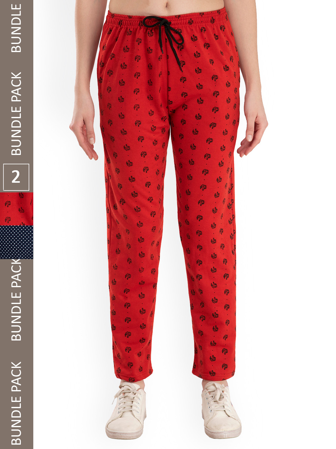 

IndiWeaves Women Pack Of 2 Floral Printed Track Pants, Navy blue