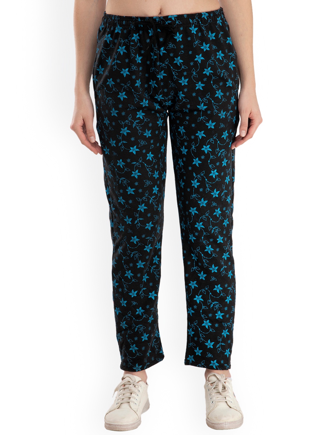 

IndiWeaves Women Floral Printed Track Pants, Black
