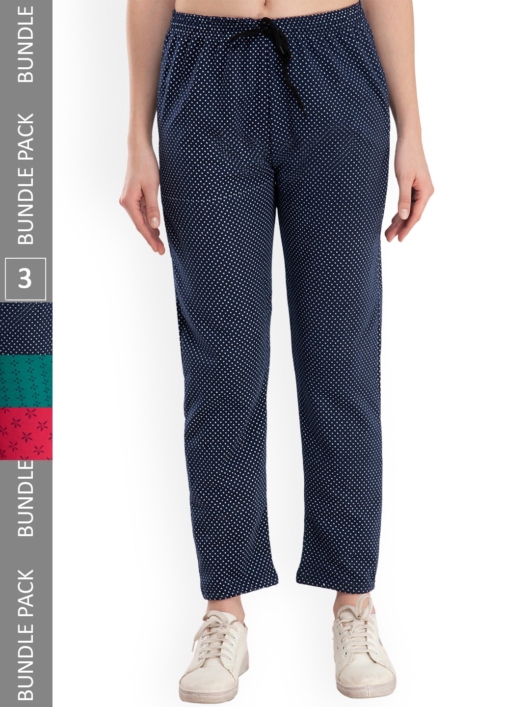 

IndiWeaves Women Pack Of 3 Printed Track Pants, Blue