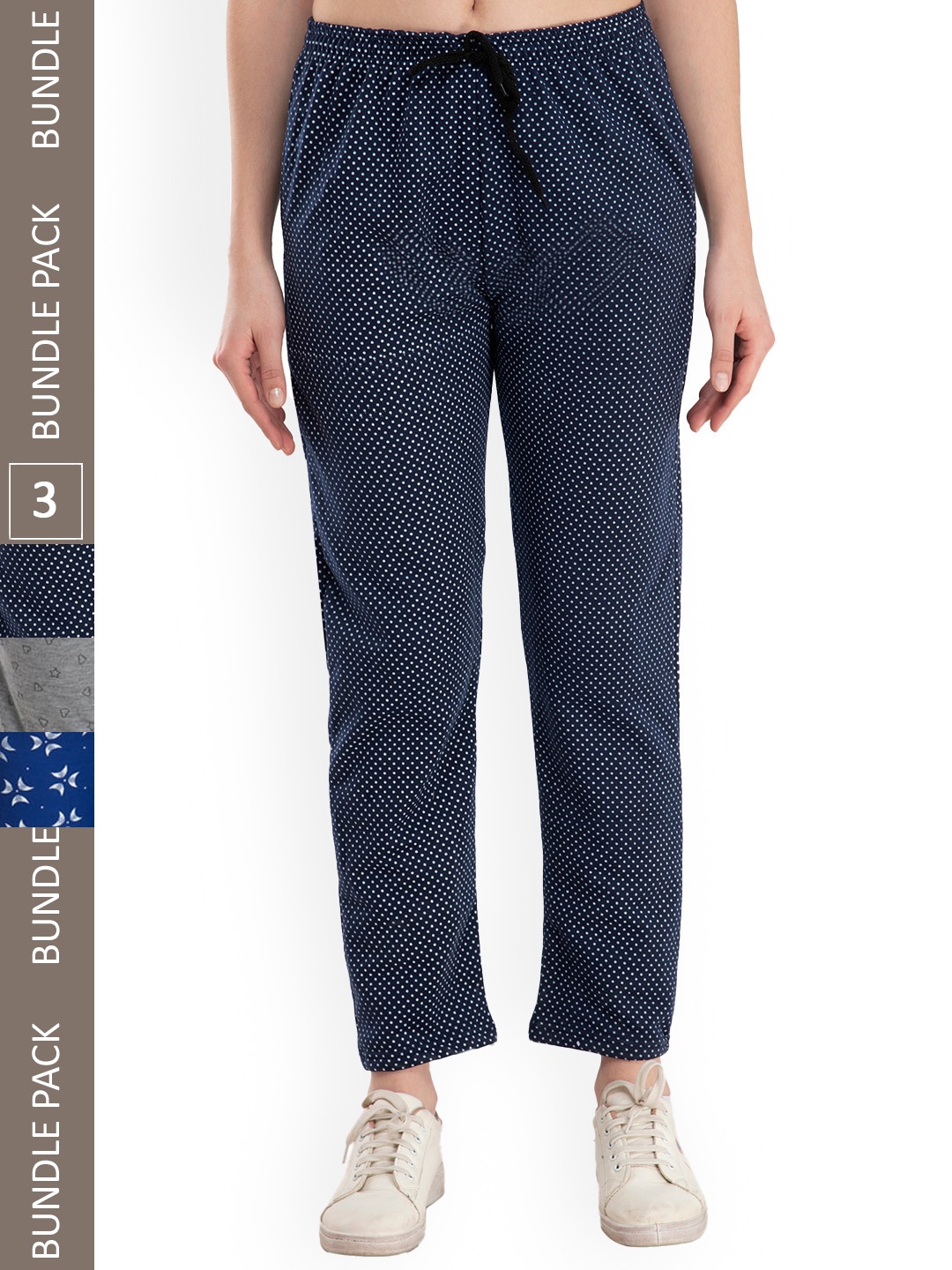 

IndiWeaves Women Pack Of 3 Printed Fleece Track Pants, Navy blue