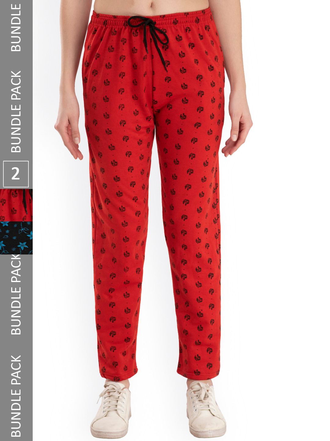 

IndiWeaves Women Pack Of 2 Floral Printed Track Pants, Red
