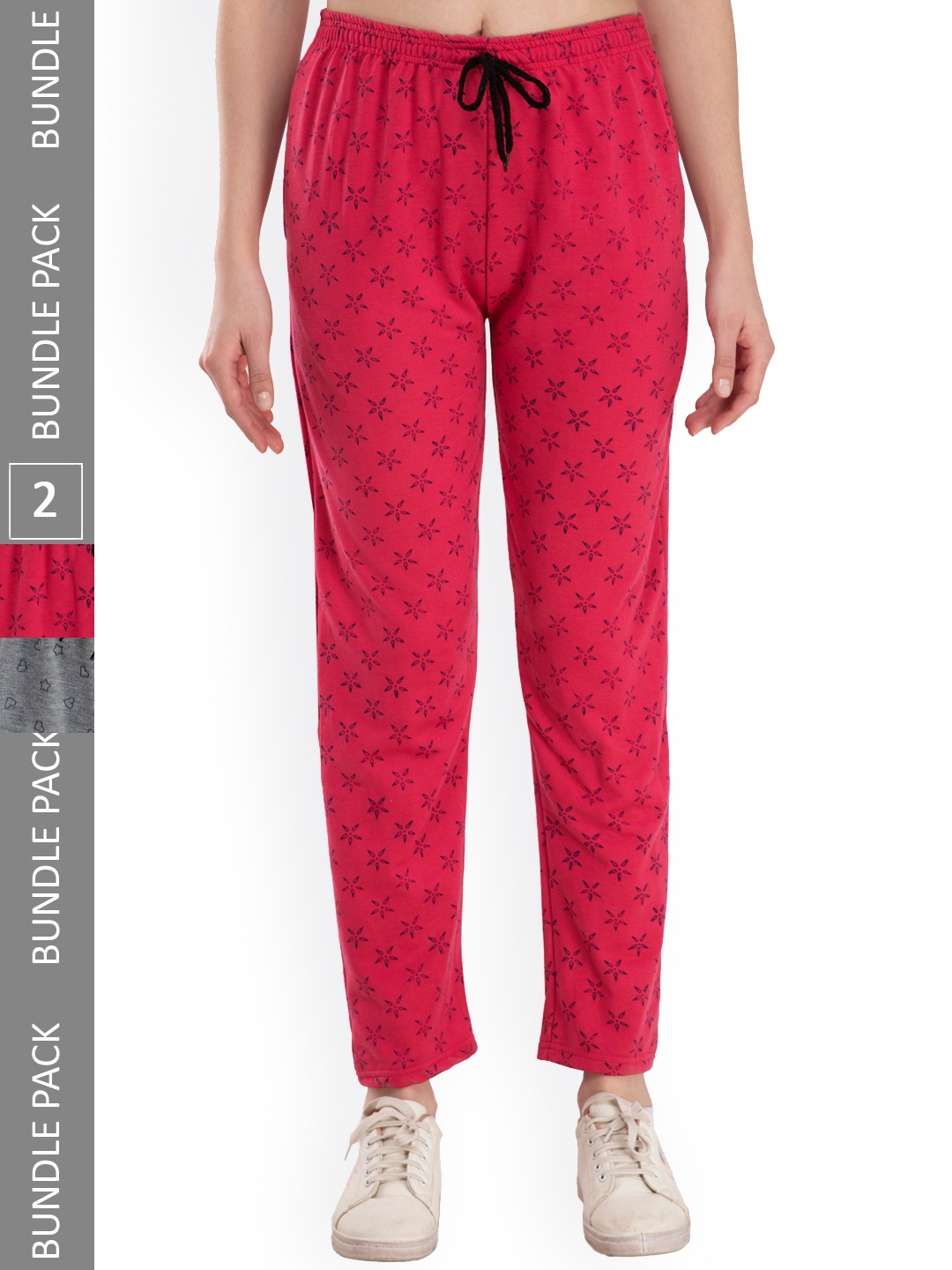 

IndiWeaves Women Pack Of 2 Floral Printed Fleece Track Pants, Pink