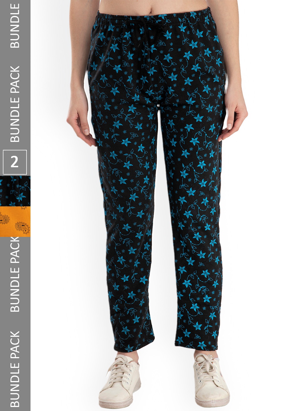 

IndiWeaves Women Pack Of 2 Printed Mid-Rise Track Pants, Black