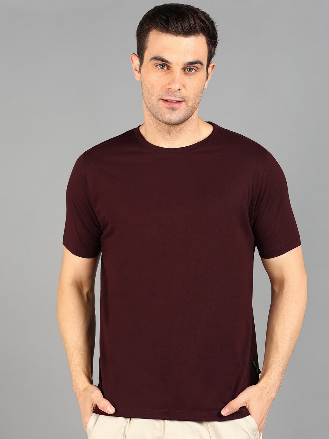 

KAEZRI Round Neck Regular Fit Cotton T-shirt, Maroon