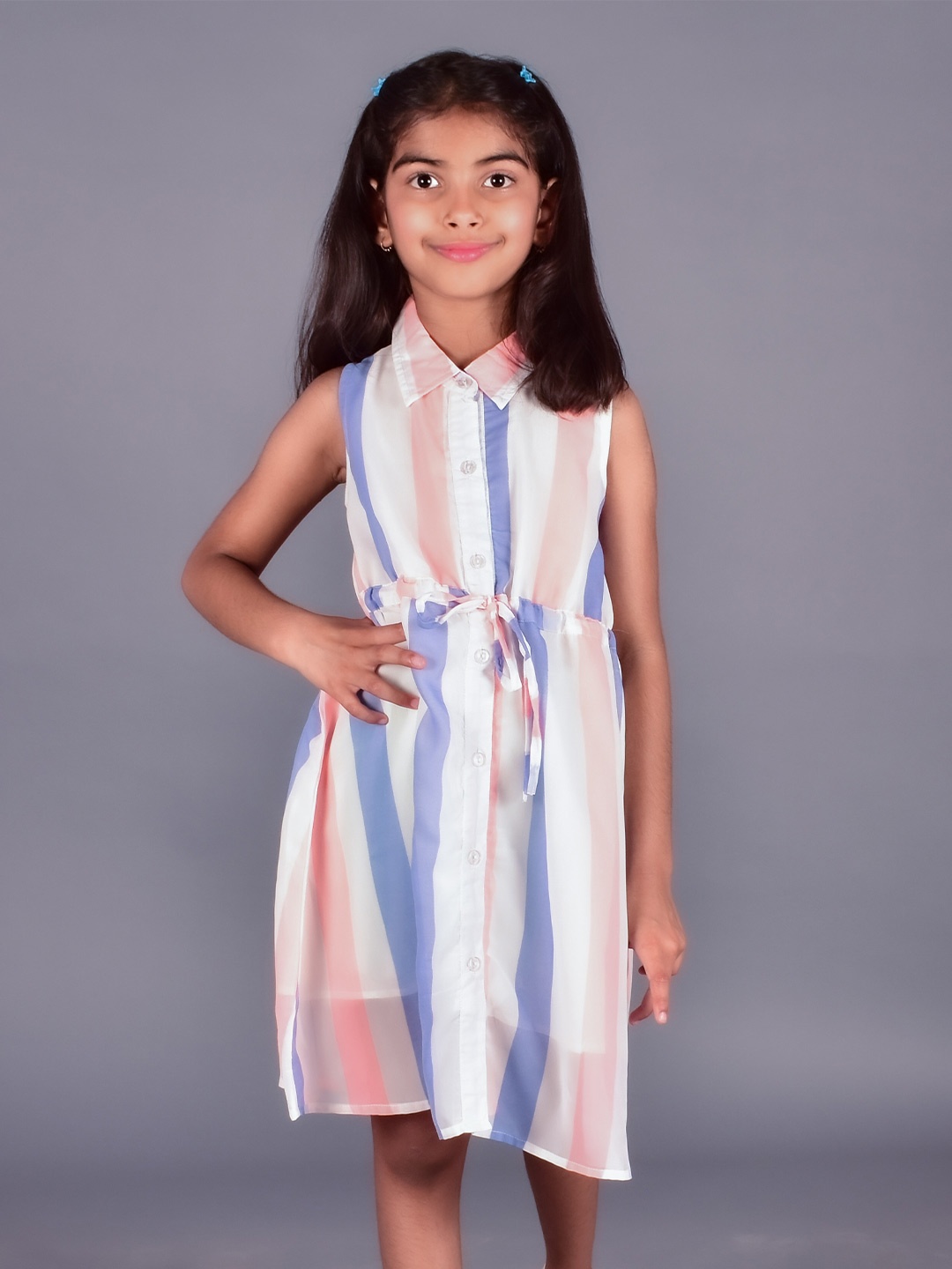 

misbis Girls Striped Sleeveless Georgette Shirt Dress, White