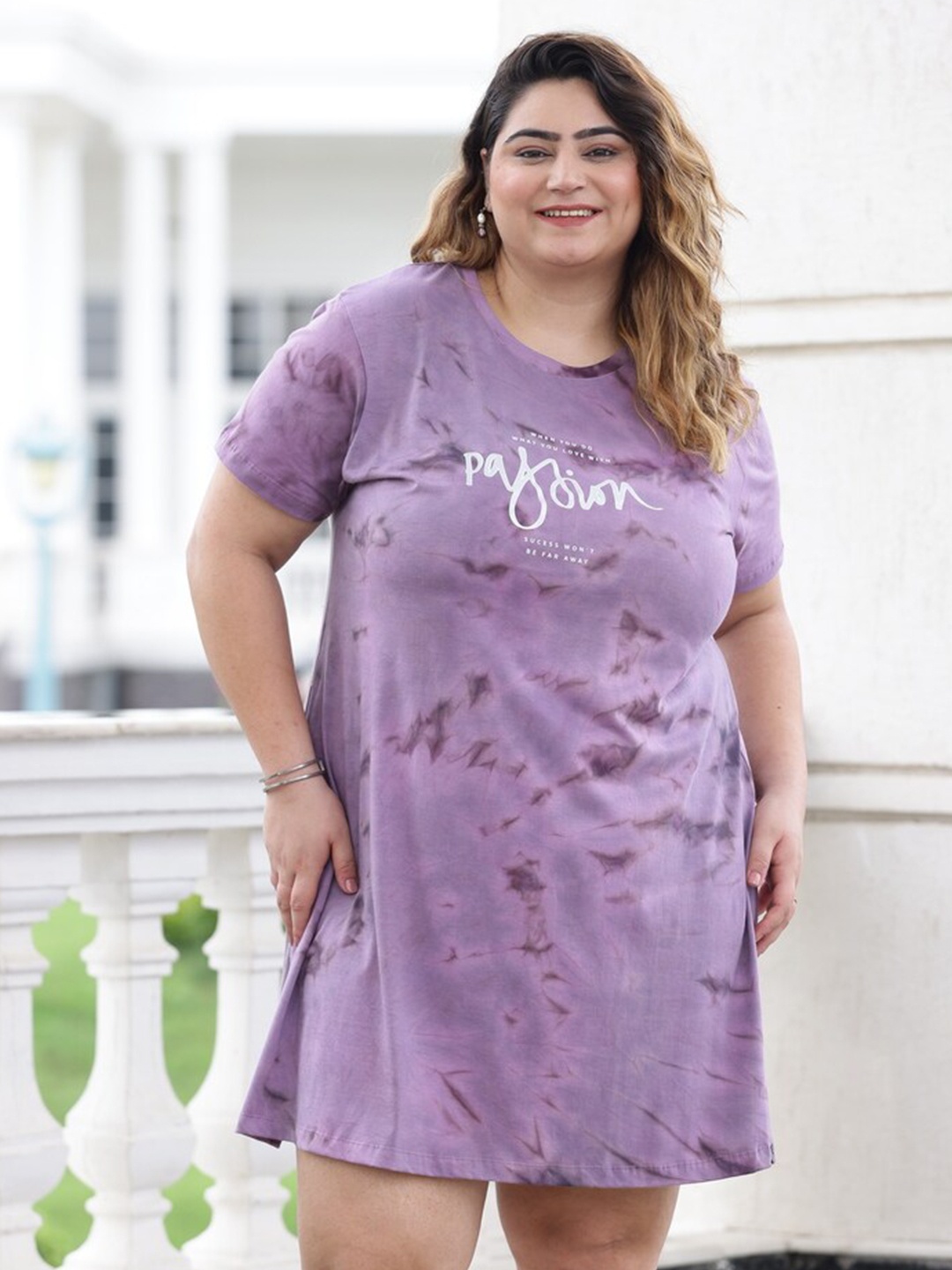 

TITTLI Plus Size Typography Printed Pure Cotton T-Shirt Nightdress, Purple