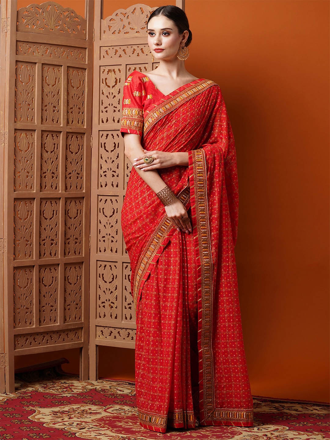 

Anouk Bandhani Printed Pure Georgette Saree, Red