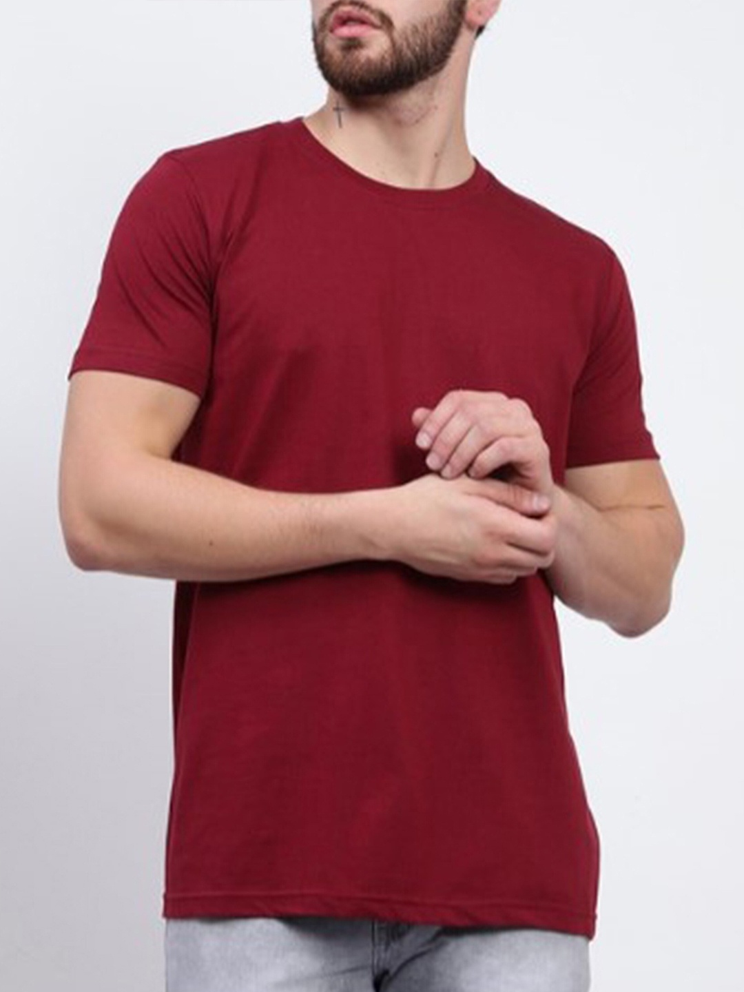 

KAEZRI Round Neck Regular fit Cotton T-shirt, Maroon