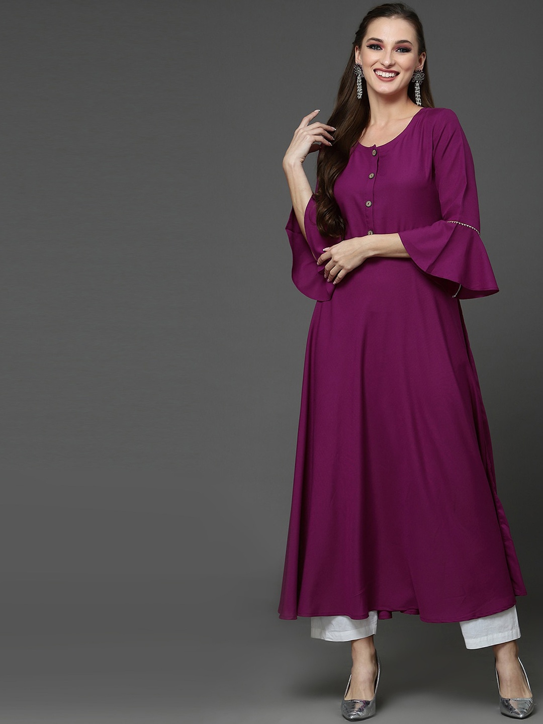 

KALINI Flared Sleeves Kurta, Purple